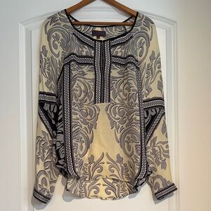 Hale Bob Cream and Gray Printed Long Sleeve Blouse